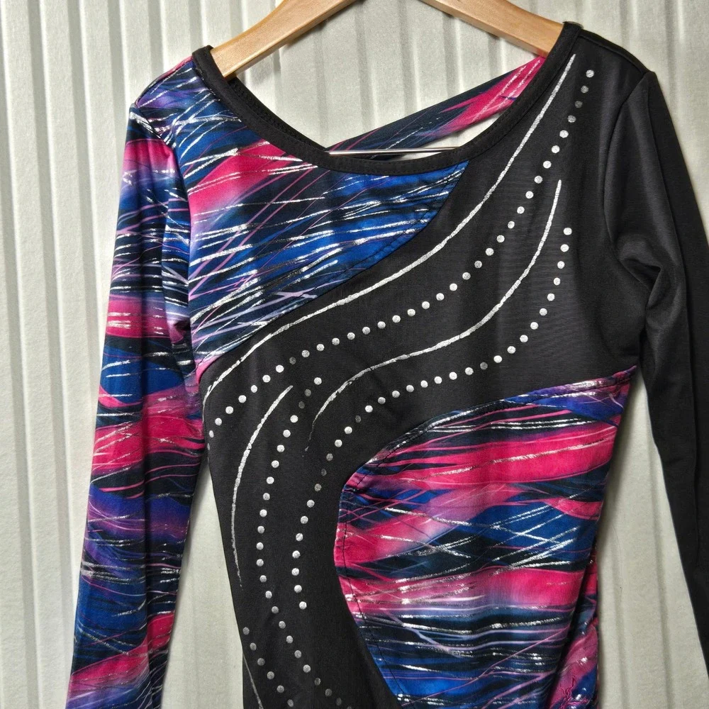 Future Star Capezio Girls Gymnastics Leotard Pink Blue Silver FS6702C Medium‎